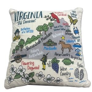 Grey Whale Outfitters Virginia State Embroidered Pillow 18" Old Dominion Map